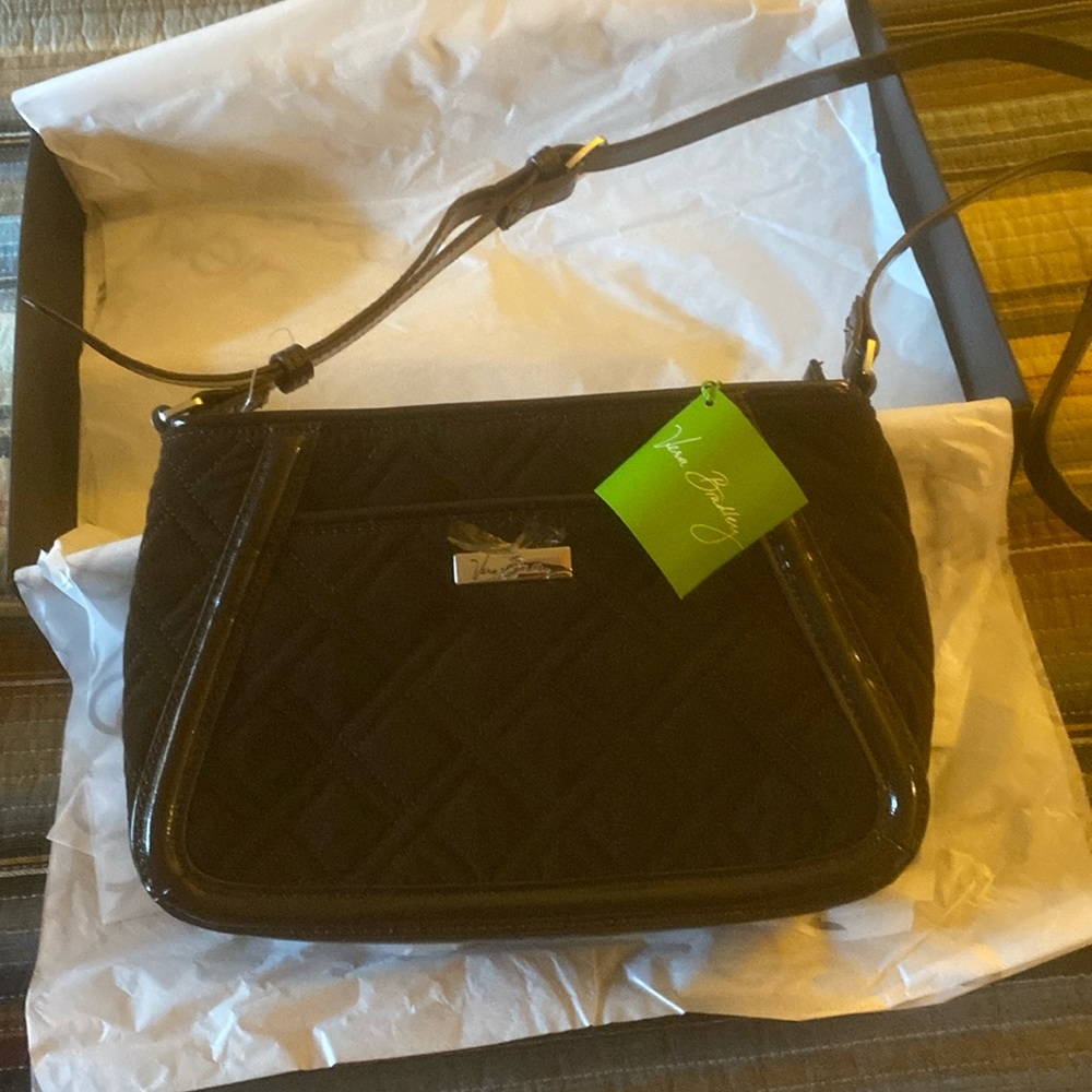 Vera Bradley Black Quilted Crossbody with Patent Trim